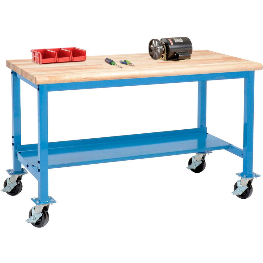 Global Industrial Mobile Workbench, 60"W x 30"D, Square Tubular Leg, Maple Safety Edge, Blue (GLB - 253989BL) - SchoolOutlet