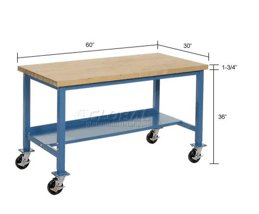 Global Industrial Mobile Workbench, 60"W x 30"D, Square Tubular Leg, Maple Safety Edge, Blue (GLB - 253989BL) - SchoolOutlet