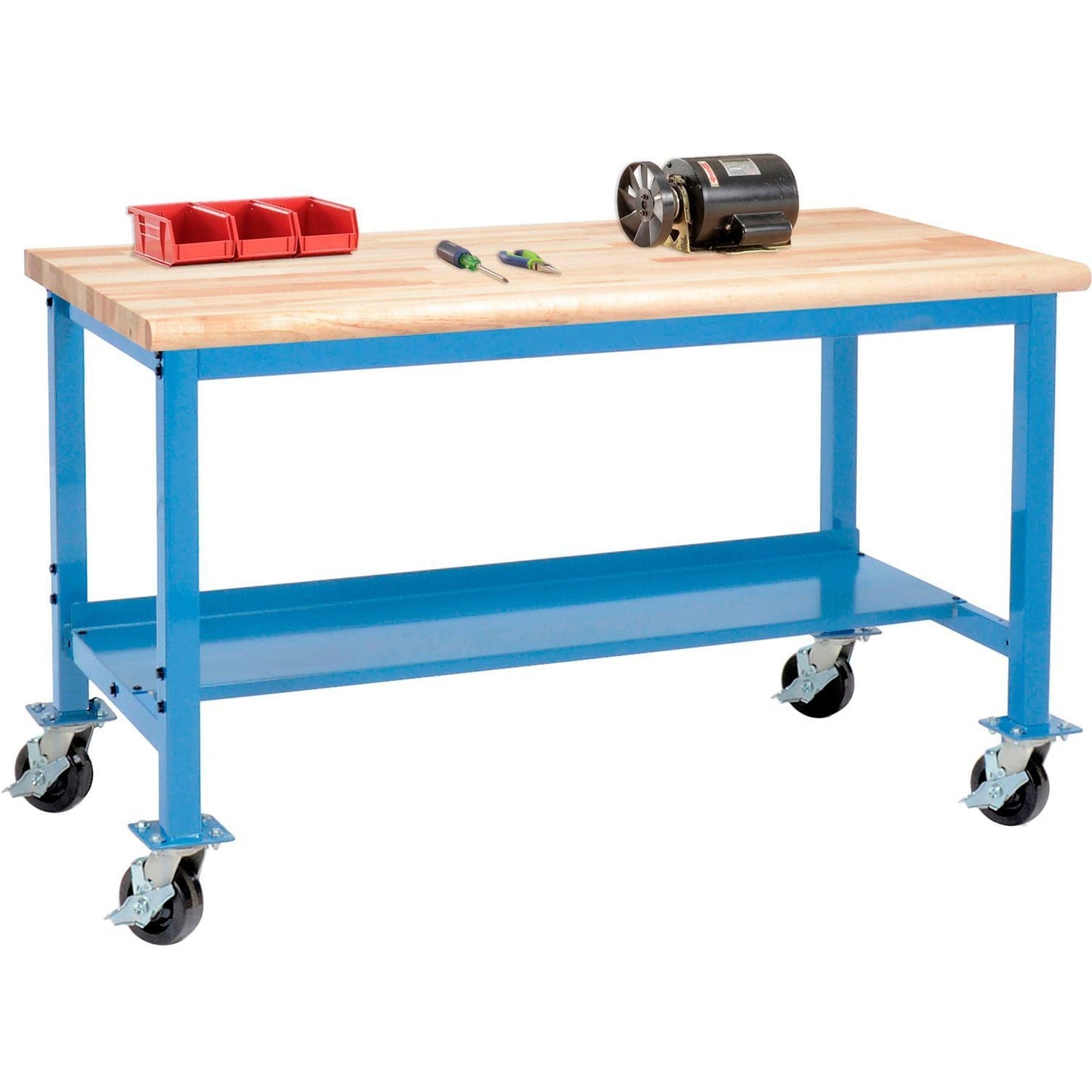 Global Industrial Mobile Workbench, 72"W x 30"D, Square Tubular Leg, Maple Safety Edge, Blue (GLB - 253990BL) - SchoolOutlet