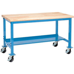 Global Industrial Mobile Workbench, 72"W x 30"D, Square Tubular Leg, Maple Safety Edge, Blue (GLB-253990BL)
