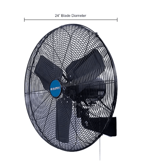 Global Industrial 24" Deluxe Oscillating Wall Mount Fan, 3 Speed, 8,650 CFM, 1/2 HP (GLB - 258321) - SchoolOutlet