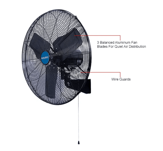 Global Industrial 24" Deluxe Oscillating Wall Mount Fan, 3 Speed, 8,650 CFM, 1/2 HP (GLB - 258321) - SchoolOutlet