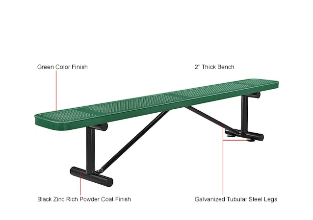 Global Industrial 8' Outdoor Steel Flat Bench Perforated Metal (GLB - 262076) - SchoolOutlet