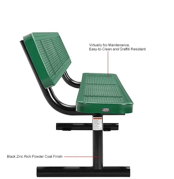Global Industrial 8' Outdoor Steel Picnic Bench w/ Backrest Perforated Metal (GLB - 262077) - SchoolOutlet