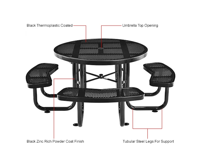 Global Industrial 46" Round Picnic Table, Perforated Metal (GLB - 262078) - SchoolOutlet
