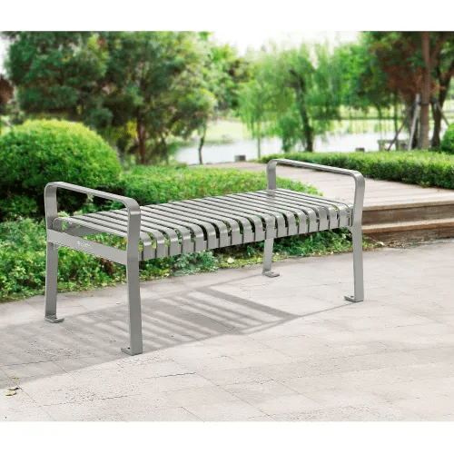 Global Industrial 4' Outdoor Steel Slat Park Bench, Backless, Gray (GLB - 262112GYKD) - SchoolOutlet