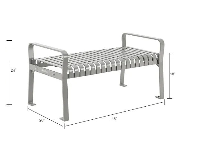 Global Industrial 4' Outdoor Steel Slat Park Bench, Backless, Gray (GLB - 262112GYKD) - SchoolOutlet