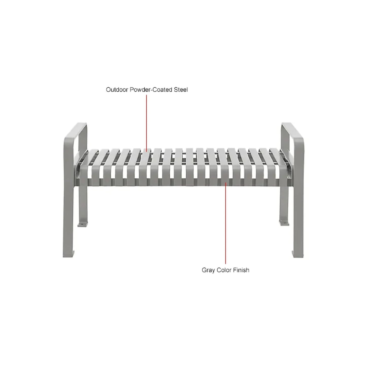 Global Industrial 4' Outdoor Steel Slat Park Bench, Backless, Gray (GLB - 262112GYKD) - SchoolOutlet