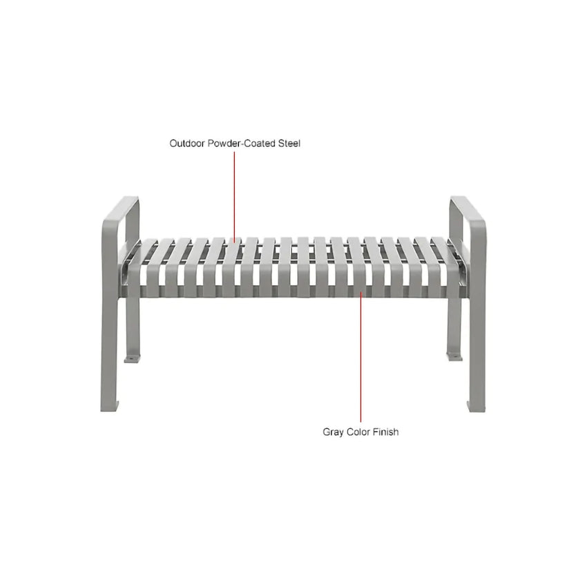 Global Industrial 4' Outdoor Steel Slat Park Bench, Backless, Gray (GLB - 262112GYKD) - SchoolOutlet