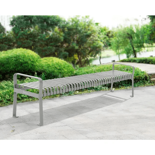Global Industrial 8' Outdoor Steel Slat Park Bench, Backless, Gray (GLB - 262114GYKD) - SchoolOutlet
