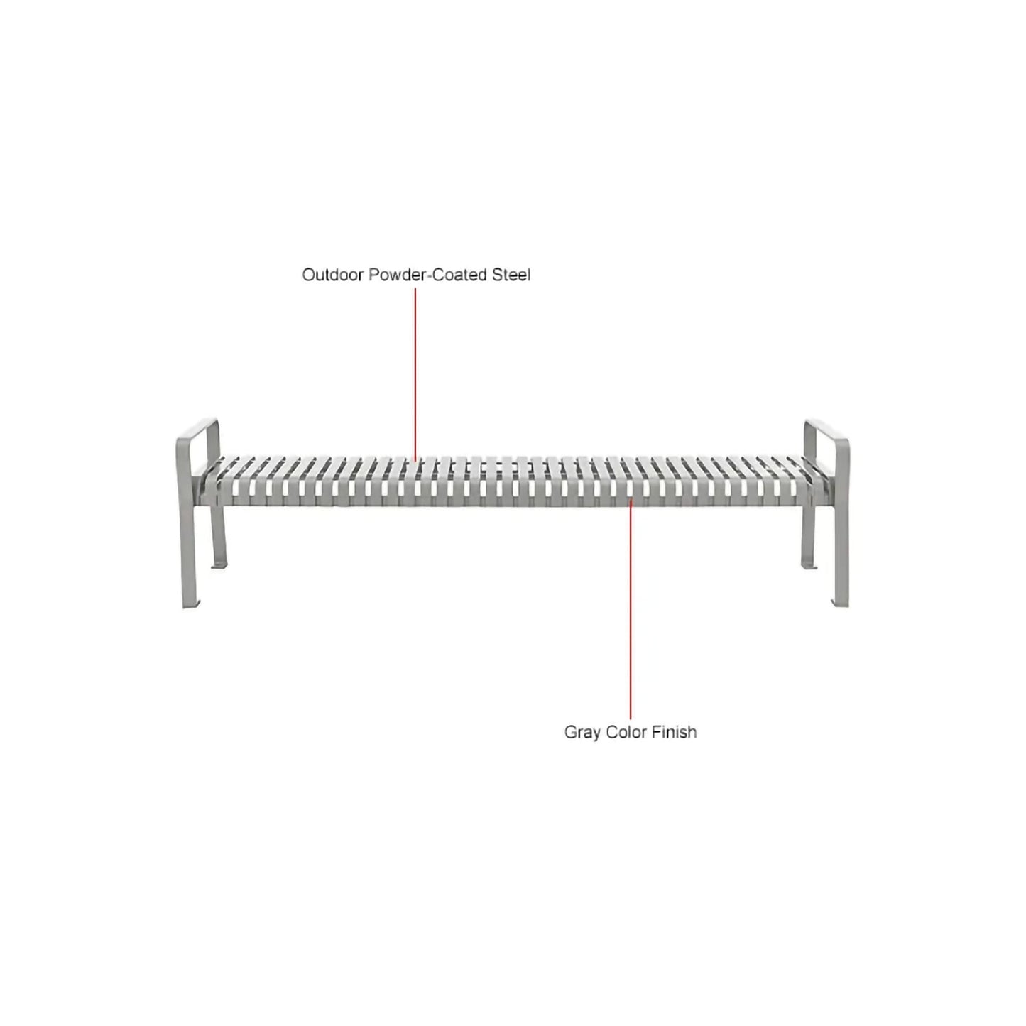 Global Industrial 8' Outdoor Steel Slat Park Bench, Backless, Gray (GLB - 262114GYKD) - SchoolOutlet