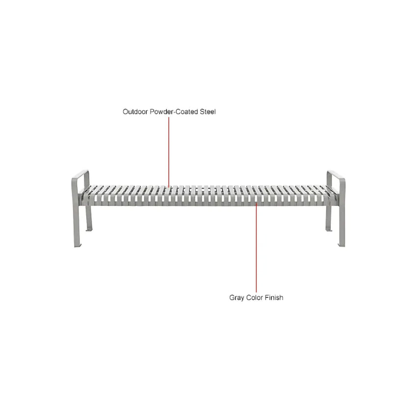 Global Industrial 8' Outdoor Steel Slat Park Bench, Backless, Gray (GLB - 262114GYKD) - SchoolOutlet