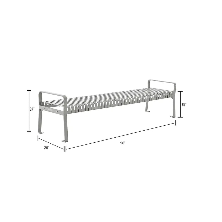 Global Industrial 8' Outdoor Steel Slat Park Bench, Backless, Gray (GLB - 262114GYKD) - SchoolOutlet