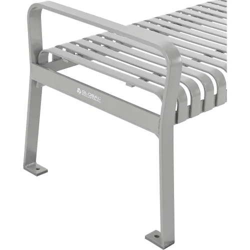 Global Industrial 8' Outdoor Steel Slat Park Bench, Backless, Gray (GLB - 262114GYKD) - SchoolOutlet