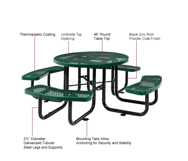 Global Industrial 46" Round Picnic Table, Expanded Metal (GLB - 277150) - SchoolOutlet