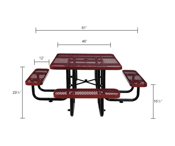 Global Industrial 46" Square Picnic Table, Expanded Metal (GLB - 277151) - SchoolOutlet