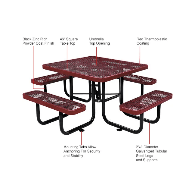 Global Industrial 46" Square Picnic Table, Expanded Metal (GLB - 277151) - SchoolOutlet