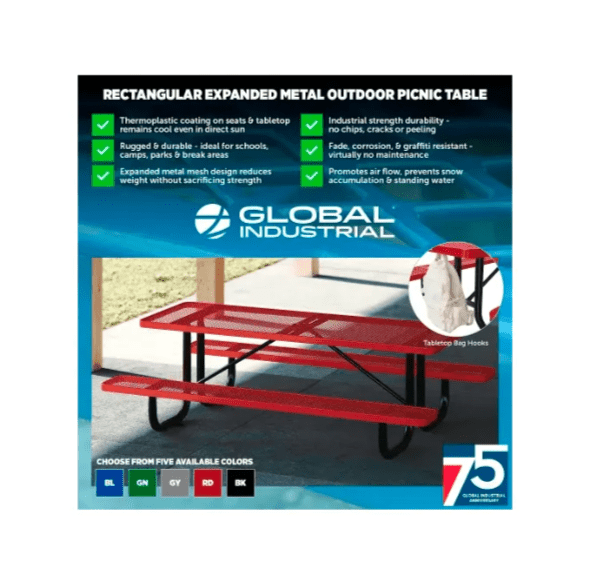 Global Industrial 6' Rectangular Picnic Table, Expanded Metal (GLB - 277152) - SchoolOutlet