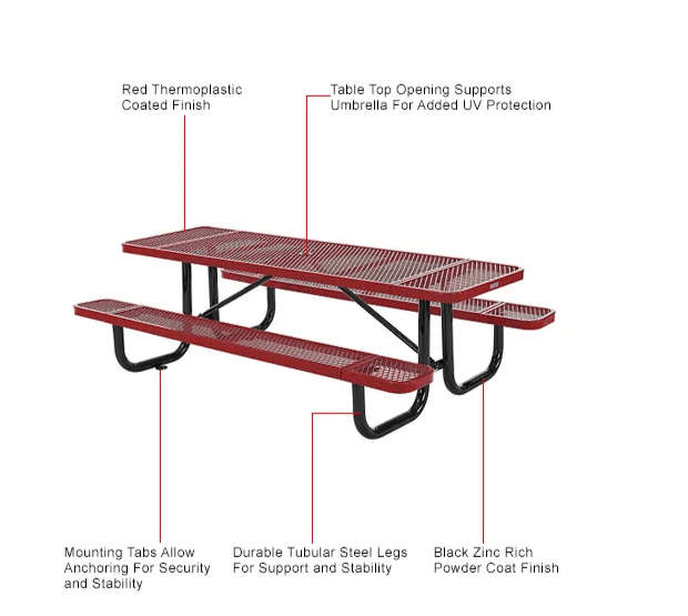 Global Industrial 8' Rectangular Picnic Table, Expanded Metal (GLB - 277153) - SchoolOutlet