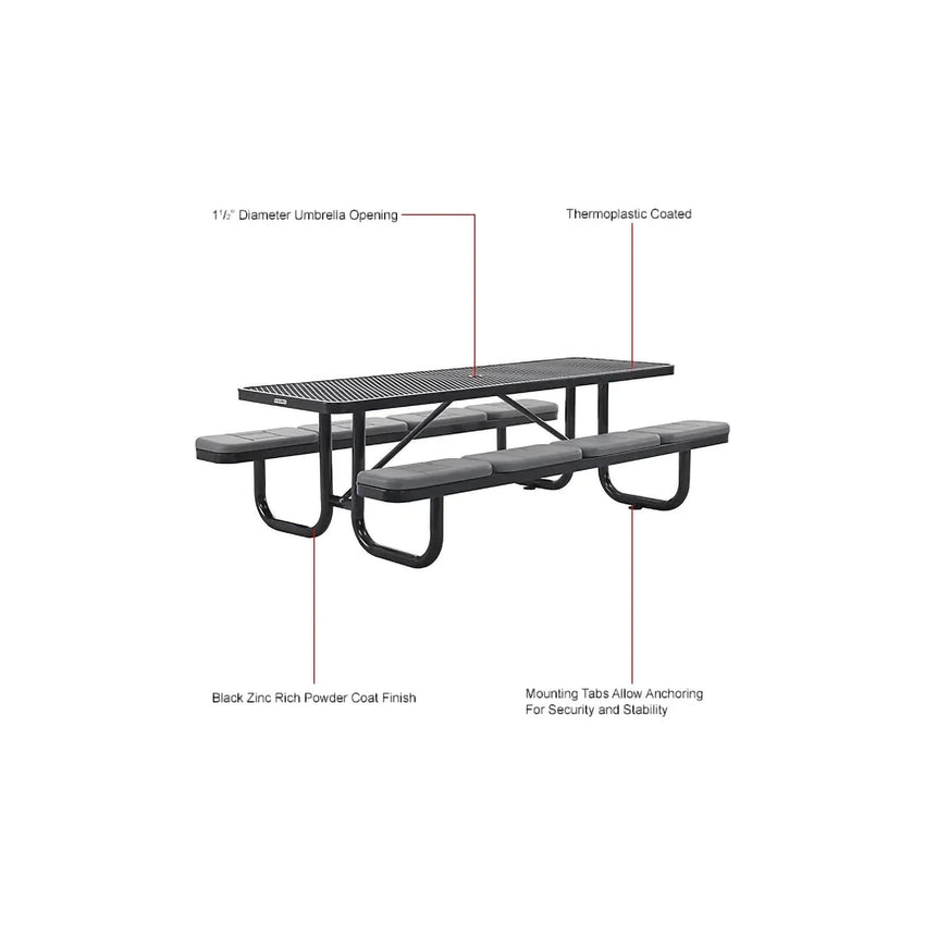 Global Industrial 8' Rectangular Picnic Table w/ Seat Cushions, Expanded Metal (GLB - 277153XXXKD) - SchoolOutlet