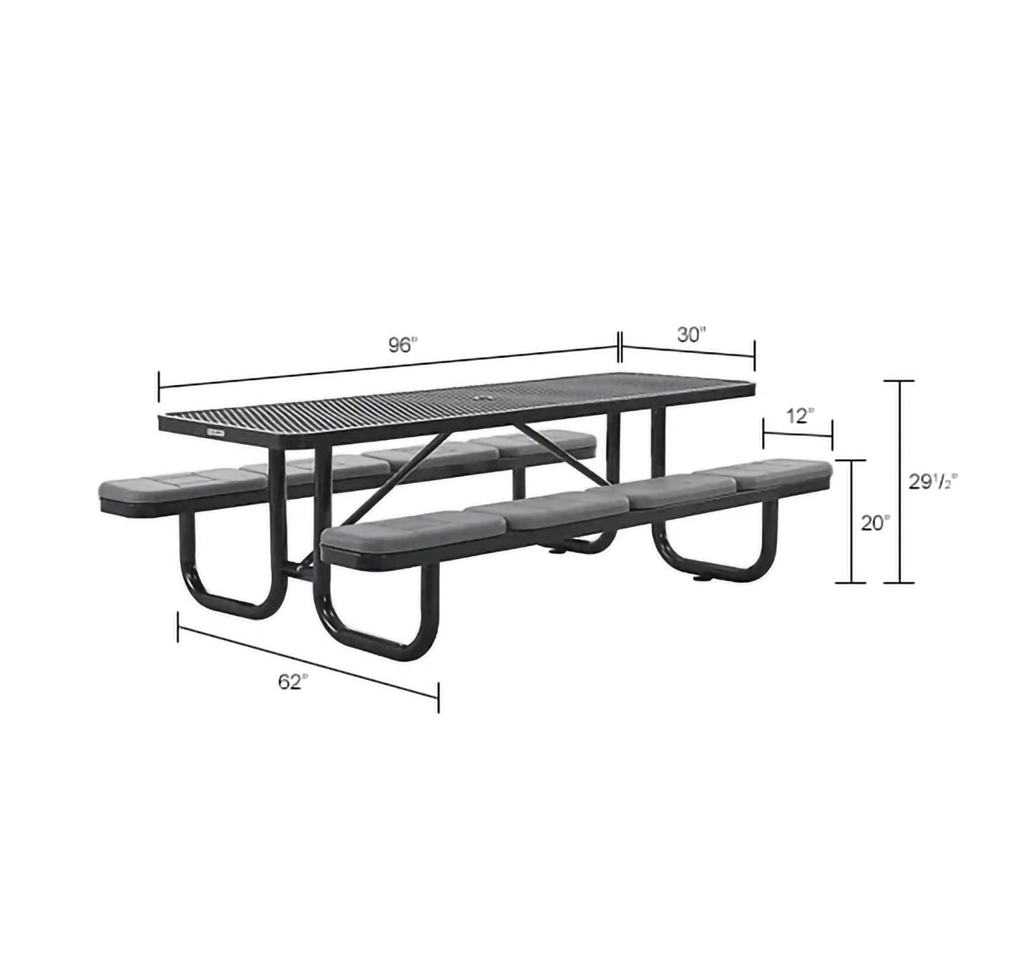 Global Industrial 8' Rectangular Picnic Table w/ Seat Cushions, Expanded Metal (GLB - 277153XXXKD) - SchoolOutlet
