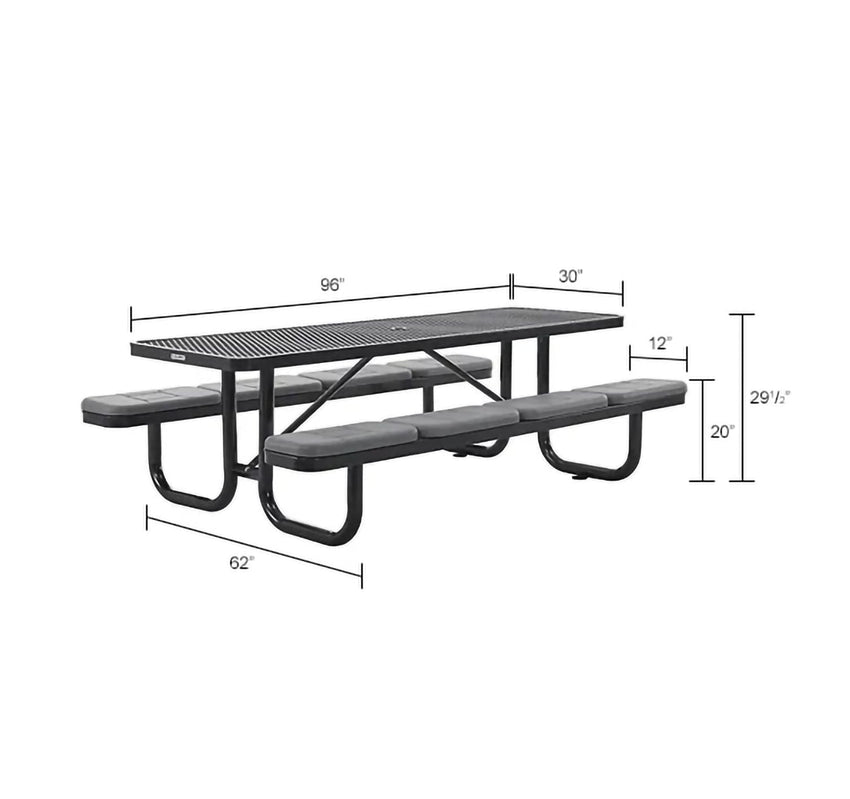 Global Industrial 8' Rectangular Picnic Table w/ Seat Cushions, Expanded Metal (GLB - 277153XXXKD) - SchoolOutlet