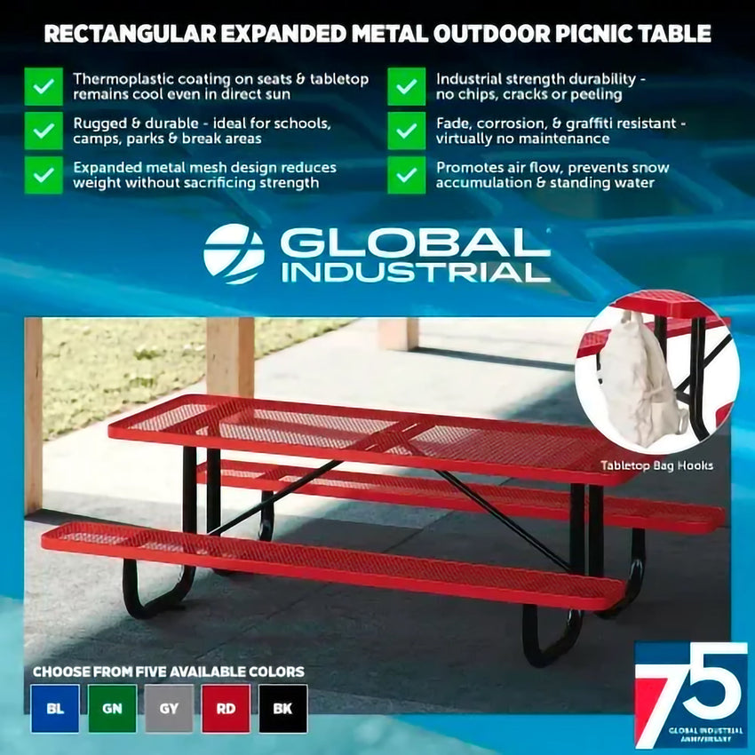 Global Industrial 8' Rectangular Kids Picnic Table, Expanded Metal (GLB - 277153K) - SchoolOutlet
