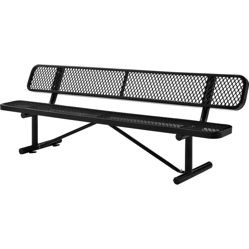 Global Industrial 8' Outdoor Steel Bench w/ Backrest Expanded Metal (GLB - 277155) - SchoolOutlet