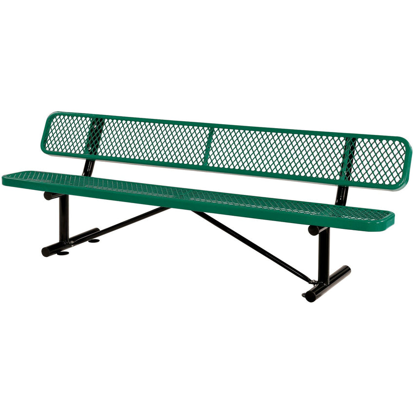 Global Industrial 8' Outdoor Steel Bench w/ Backrest Expanded Metal (GLB - 277155) - SchoolOutlet