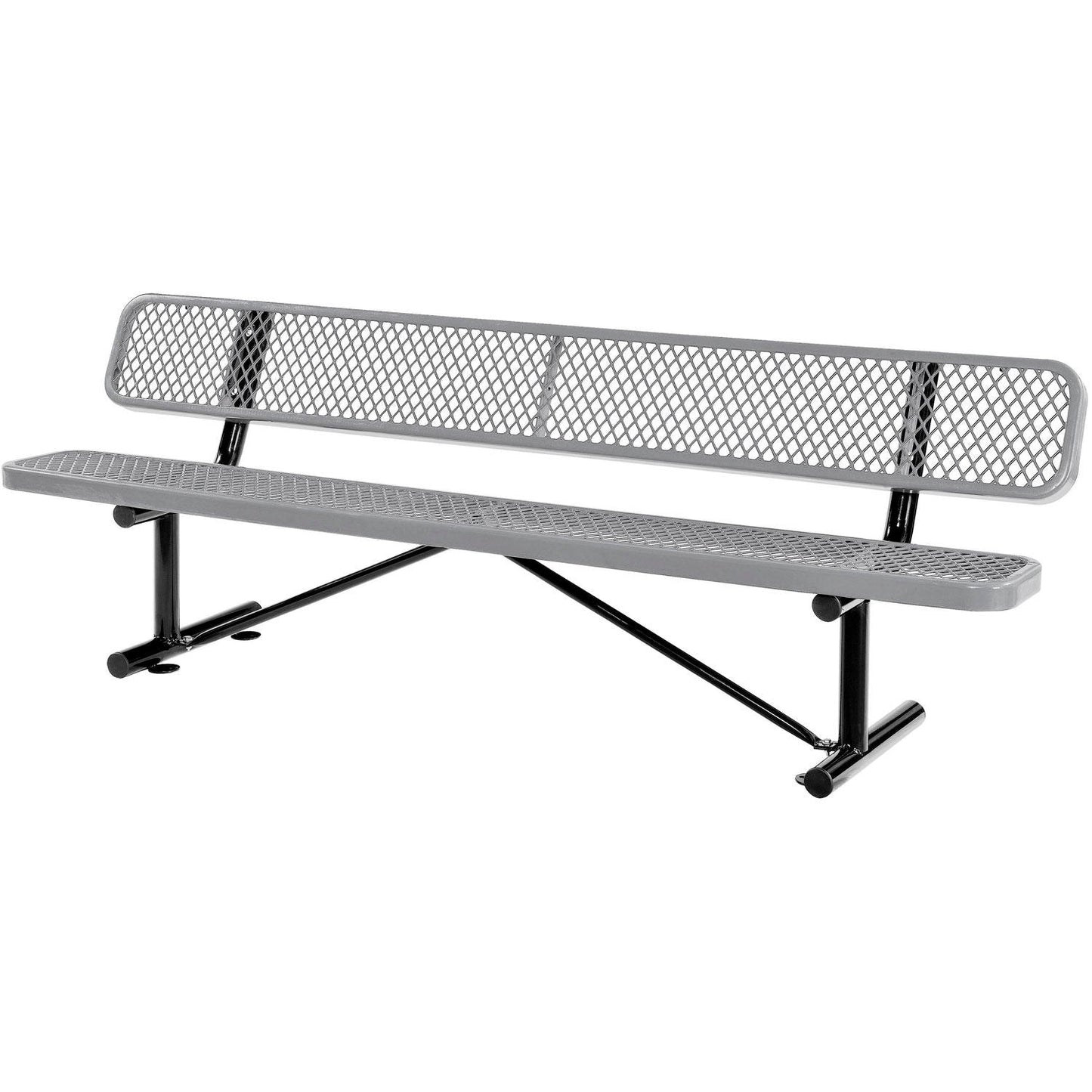 Global Industrial 8' Outdoor Steel Bench w/ Backrest Expanded Metal (GLB - 277155) - SchoolOutlet