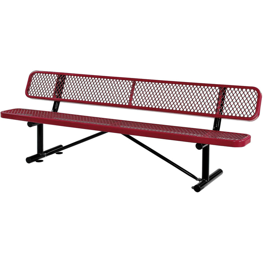 Global Industrial 8' Outdoor Steel Bench w/ Backrest Expanded Metal (GLB - 277155) - SchoolOutlet