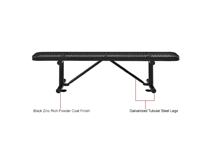 Global Industrial 6' Outdoor Steel Flat Bench Expanded Metal Black (GLB - 277156BK) - SchoolOutlet