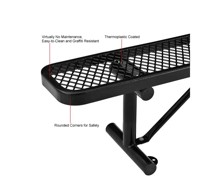 Global Industrial 6' Outdoor Steel Flat Bench Expanded Metal Black (GLB - 277156BK) - SchoolOutlet