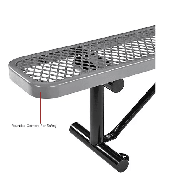 Global Industrial 8' Outdoor Steel Flat Bench Expanded Metal Gray (GLB - 277157GY) - SchoolOutlet