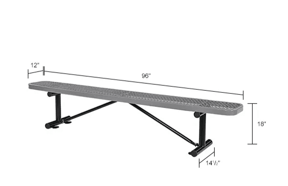 Global Industrial 8' Outdoor Steel Flat Bench Expanded Metal Gray (GLB - 277157GY) - SchoolOutlet