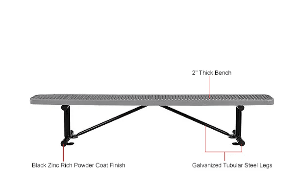 Global Industrial 8' Outdoor Steel Flat Bench Expanded Metal Gray (GLB - 277157GY) - SchoolOutlet