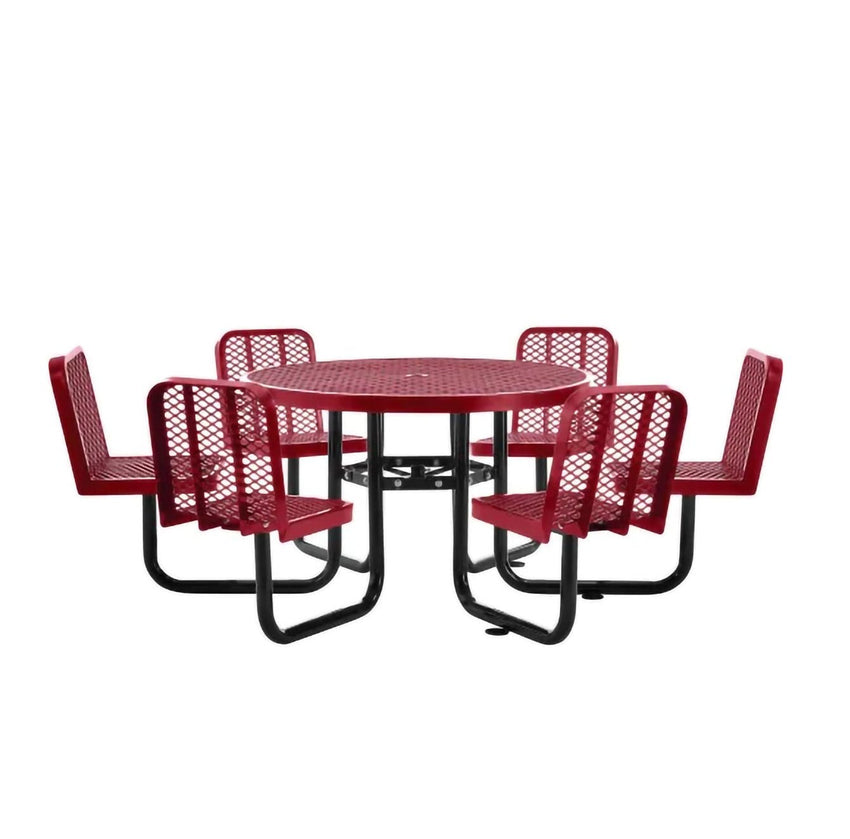 Global Industrial 46" Round Picnic Table w/ 6 Seats, Expanded Metal (GLB - 277590) - SchoolOutlet
