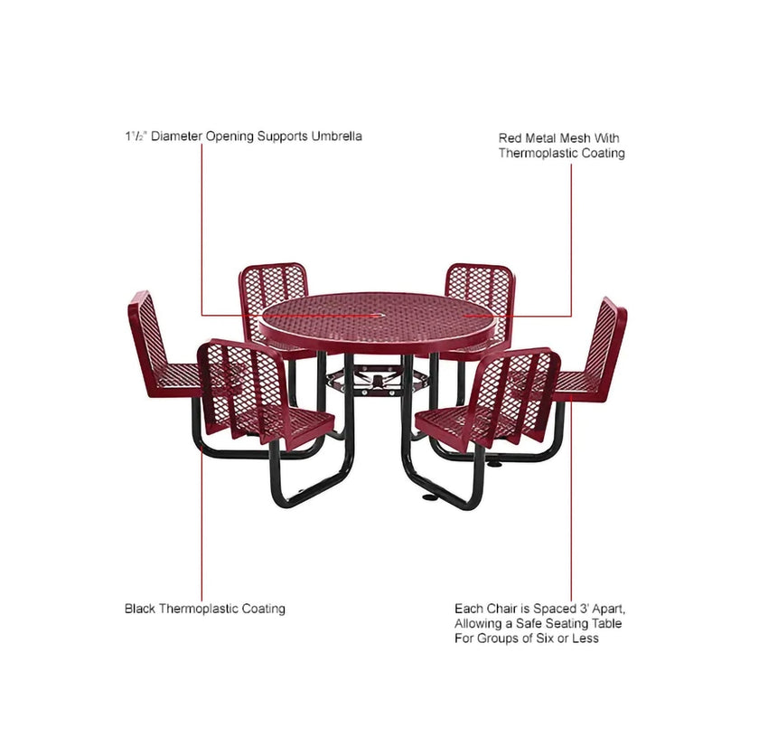 Global Industrial 46" Round Picnic Table w/ 6 Seats, Expanded Metal (GLB - 277590) - SchoolOutlet