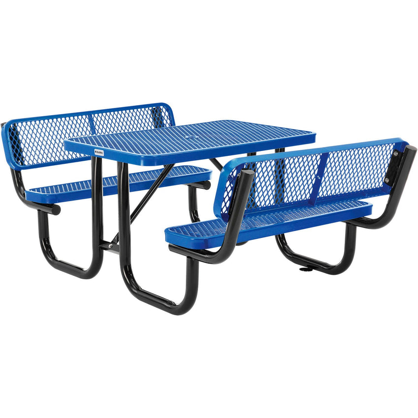 Global Industrial 4' Rectangular Picnic Table w/ Backrests, Expanded Metal (GLB - 277620) - SchoolOutlet