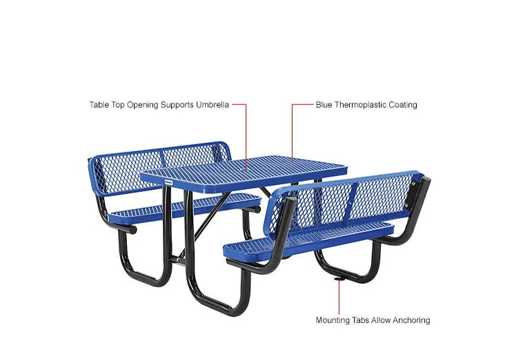 Global Industrial 4' Rectangular Picnic Table w/ Backrests, Expanded Metal (GLB - 277620) - SchoolOutlet
