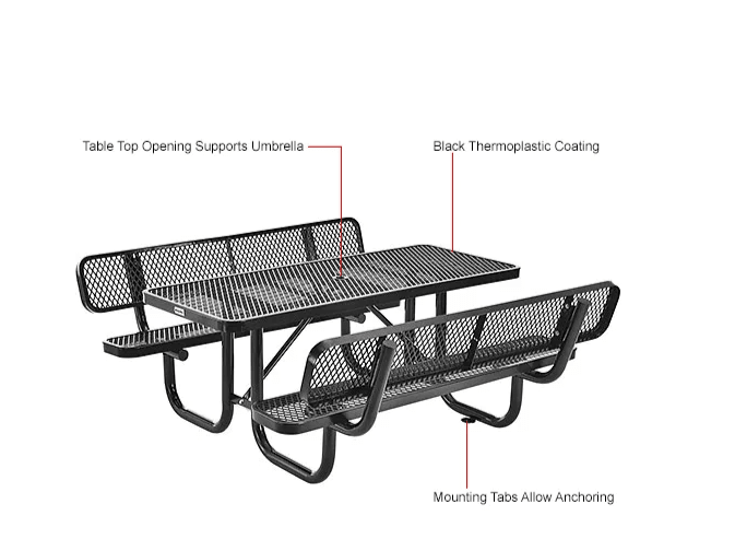 Global Industrial 6' Rectangular Picnic Table w/ Backrests, Expanded Metal (GLB - 277630) - SchoolOutlet
