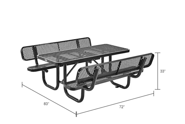 Global Industrial 6' Rectangular Picnic Table w/ Backrests, Expanded Metal (GLB - 277630) - SchoolOutlet