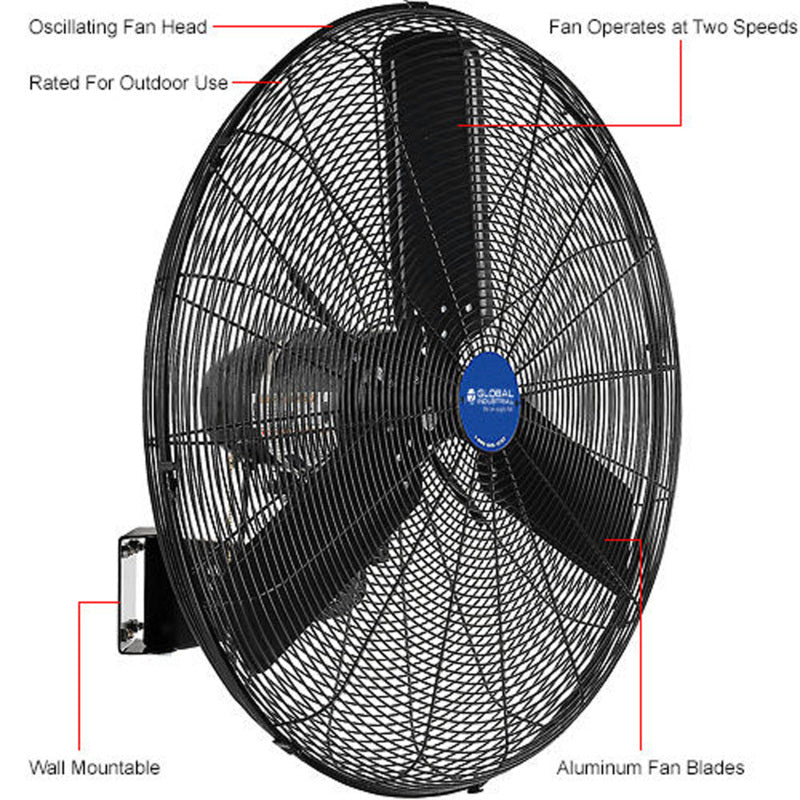 Global Industrial 30" Outdoor Rated Oscillating Wall Mount Fan 2 Speed 8400 CFM 3/10 HP (GLB - 292451) - SchoolOutlet