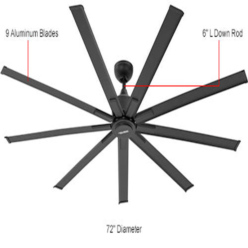 Global Industrial 72" Industrial Ceiling Fan, DC Motor, 6 Speed, 9400 CFM, Black (GLB - 293047) - SchoolOutlet