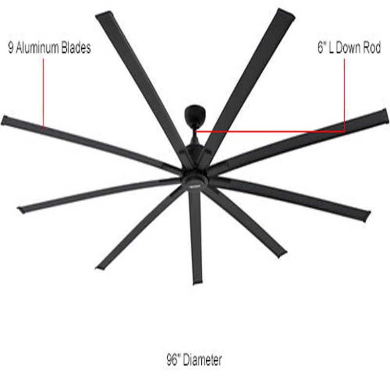 96" Industrial Ceiling Fan, DC Motor, 6 Speed, 17018 CFM, Black (GLB - 293048) - SchoolOutlet