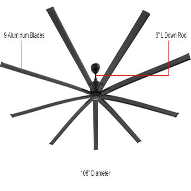 Global Industrial 108" Industrial Ceiling Fan, DC Motor, 6 Speed, 19448 CFM, Black (GLB - 293049) - SchoolOutlet