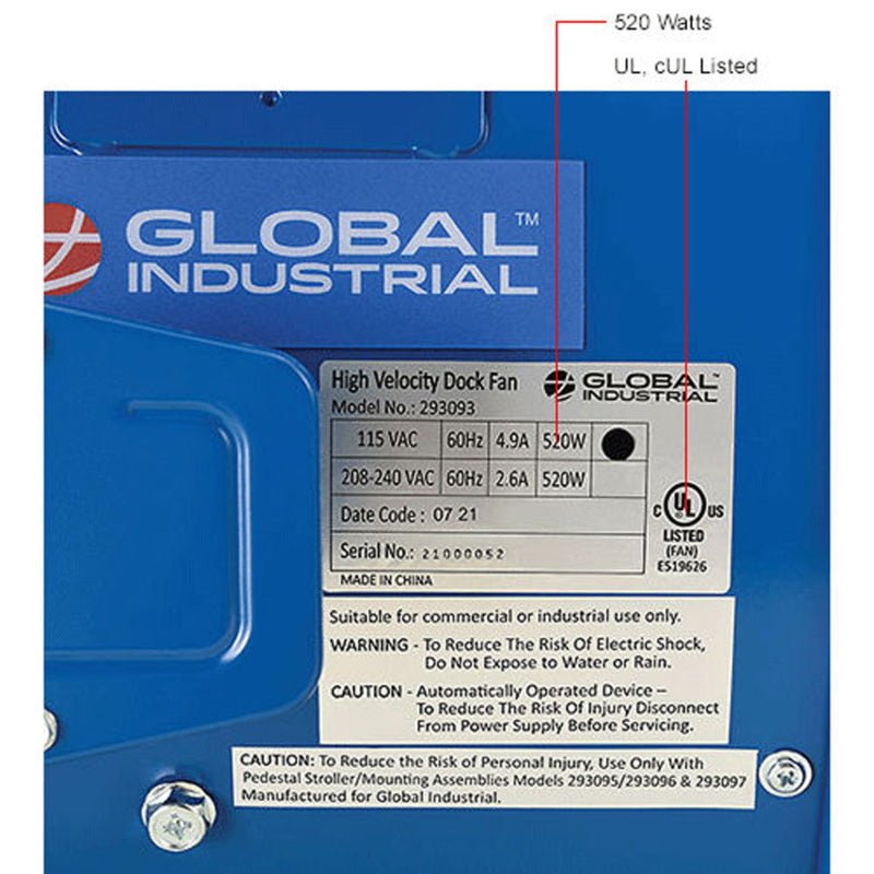 Global Industrial 18" High Velocity Drum Fan w/ Yoke Mount, 7,700 CFM, 1/2 HP (GLB - 293093) - SchoolOutlet