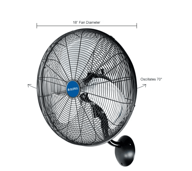 Global Industrial 18" Industrial Wall Mounted Oscillating Fan, 4,550 CFM, 1/6 HP (GLB - 293129) - SchoolOutlet