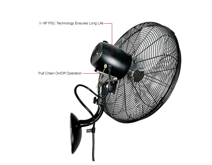 Global Industrial 18" Industrial Wall Mounted Oscillating Fan, 4,550 CFM, 1/6 HP (GLB - 293129) - SchoolOutlet
