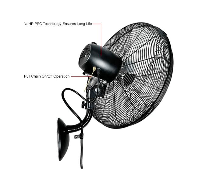 Global Industrial 20" Industrial Wall Mounted Oscillating Fan, 5,250 CFM, 1/6 HP (GLB - 293130) - SchoolOutlet